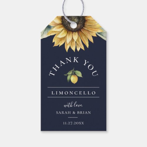 Limoncello Sunflower Favor Navy Blue Thank You Gift Tags
