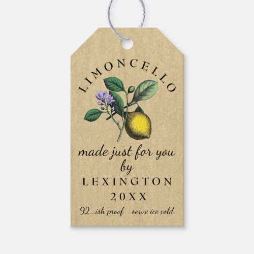 Limoncello Vintage Drawing Homemade Wine Gift Tags