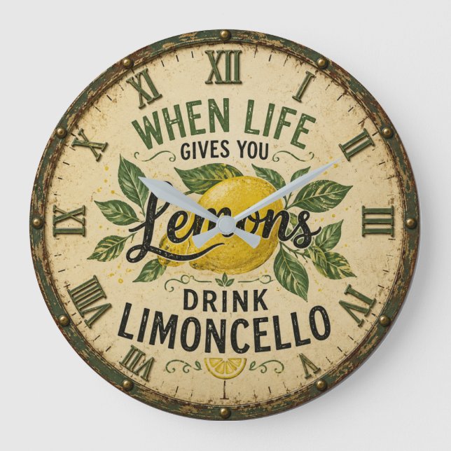Limoncello Vintage Italian Lemon Kitchen  Large Clock (Front)