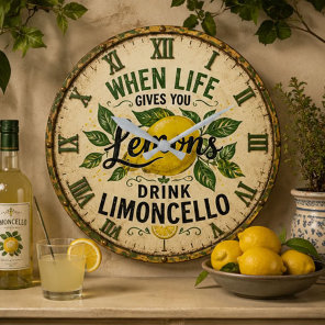 Limoncello Vintage Italian Lemon Kitchen  Large Clock