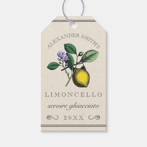 Limoncello Vintage Lemon Illustration  Bottle Gift Tags