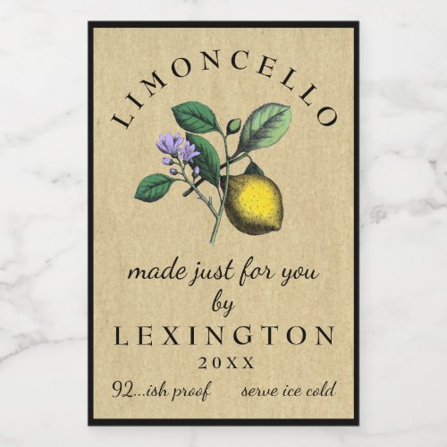 Limoncello Vintage Lemon Illustration Food Label