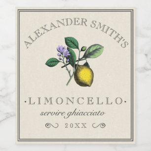 Limoncello Vintage Lemon Illustration Label  
