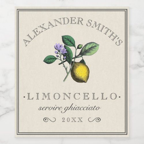 Limoncello Vintage Lemon Illustration Label 