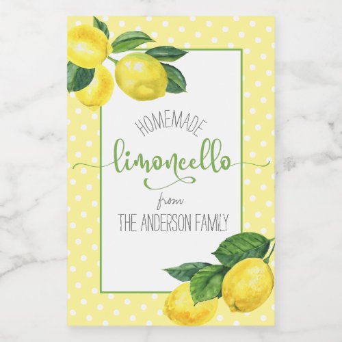 Limoncello watercolor lemon custom script name dot wine label