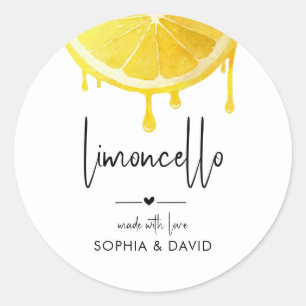 Limoncello Watercolor Lemon Homemade Liqueur Classic Round Sticker