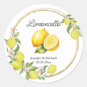 limoncello watercolor lemon wedding summer classic round sticker