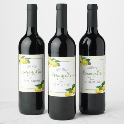 Limoncello watercolor lemons custom name script wine label