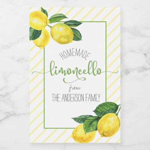 Limoncello watercolor lemons custom script name wine label