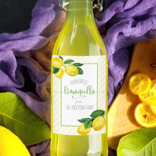Limoncello watercolor lemons custom script name wine label