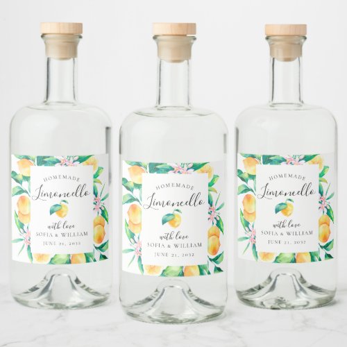 Limoncello Watercolor Lemons Liquor Bottle Label