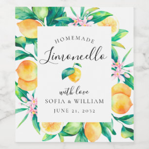 Limoncello Watercolor Lemons Liquor Bottle Label