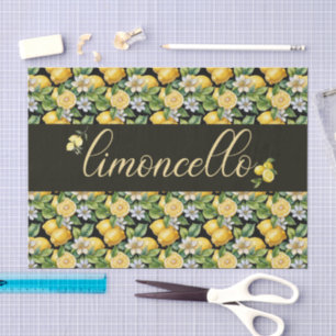 limoncello, watercolor lemons with flowers pattern tissue paper