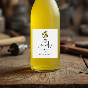 Limoncello Watercolor Potted Lemons Tree Wine Label