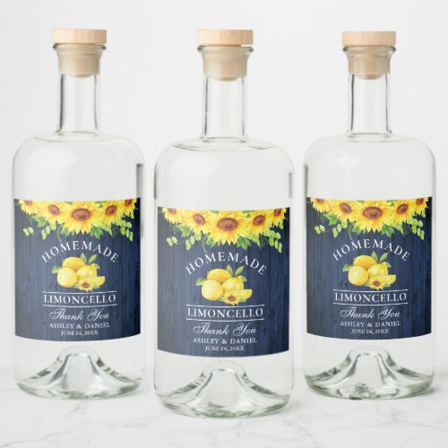 Limoncello Watercolor Sunflowers Blue Wood Liquor Bottle Label