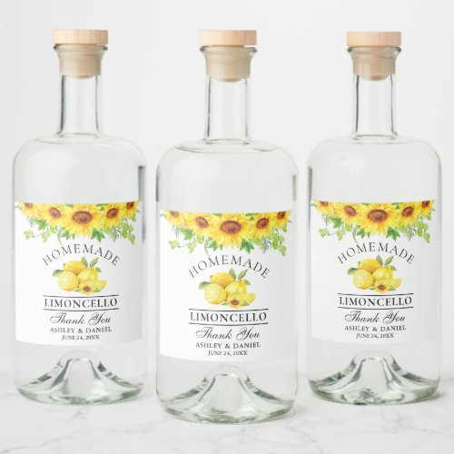 Limoncello Watercolor Sunflowers Greenery Liquor Bottle Label