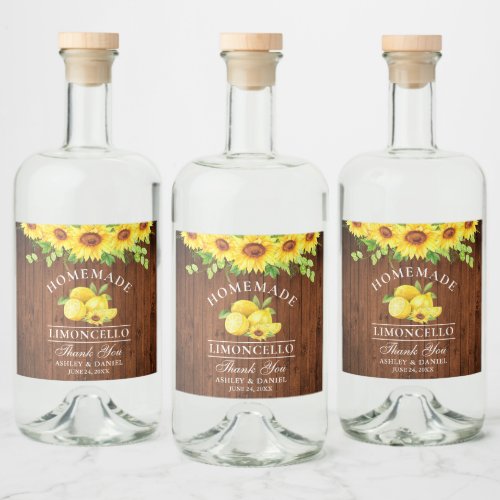 Limoncello Watercolor Sunflowers Wood Liquor Bottle Label