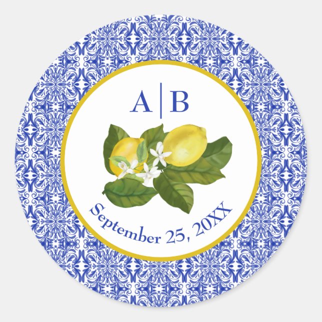 Limone I Italian Lemon & Blue Tile Couple Sticker (Front)