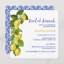 Limone I Italian Lemon & Blue Tile Shower Invite