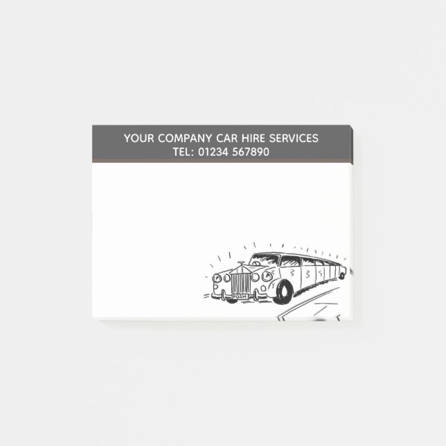 Limousine Car Hire Service Cartoon to Personalise Post-it Notes (Front)