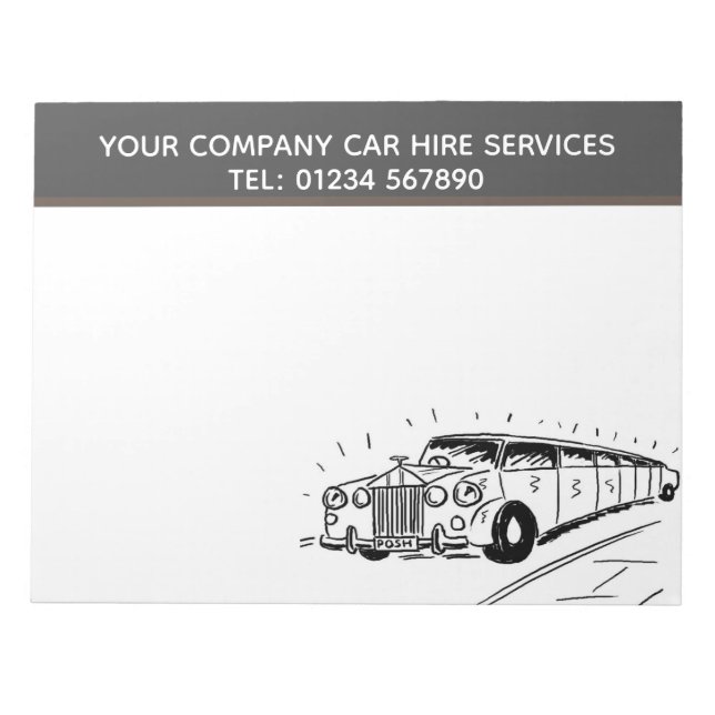 Limousine Car Hire Service Cartoon to Personalize Notepad (Front)