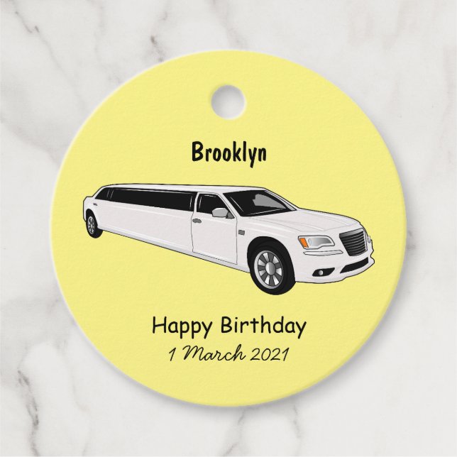 Limousine cartoon illustration favor tags (Front)