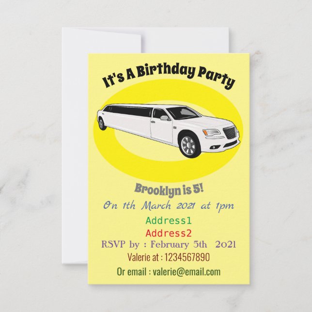 Limousine cartoon illustration invitation (Front)