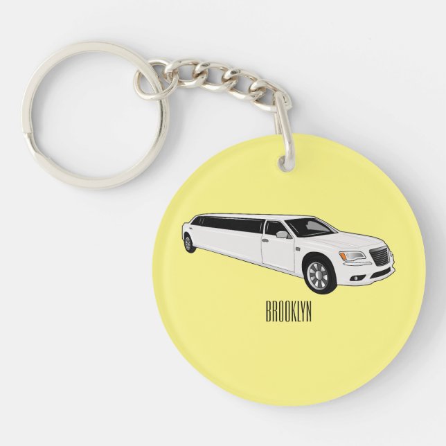 Limousine cartoon illustration keychain (Front)