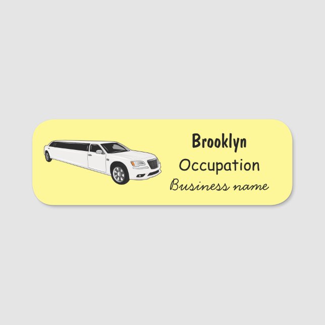 Limousine cartoon illustration name tag (Front)