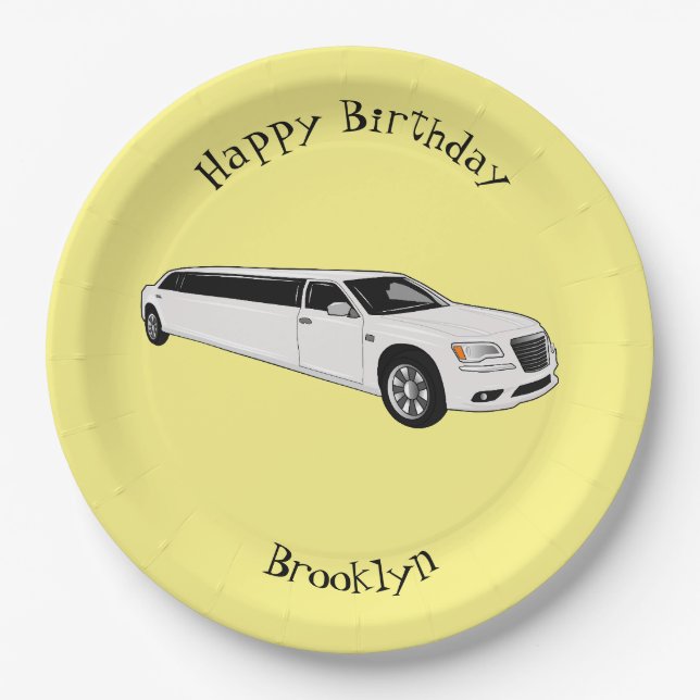 Limousine cartoon illustration paper plates (Front)