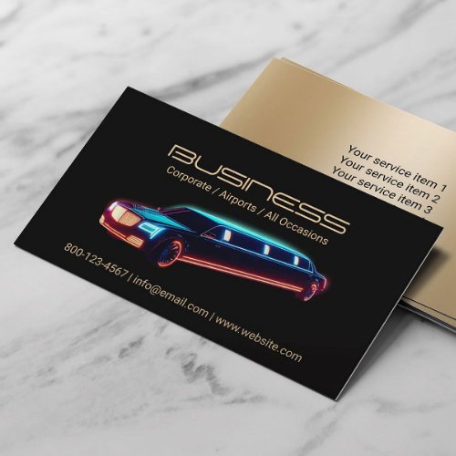 Limousine  Taxi Car for Hire Modern Black  Gold Business Card