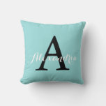 Limpet Shell Aqua Blue Green Solid Color Monogram Throw Pillow at Zazzle