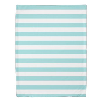 Limpet Shell Aqua & White Striped Duvet Cover by StripyStripes at Zazzle