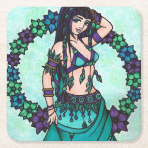 Lina Belly Dancer Square Paper Coaster