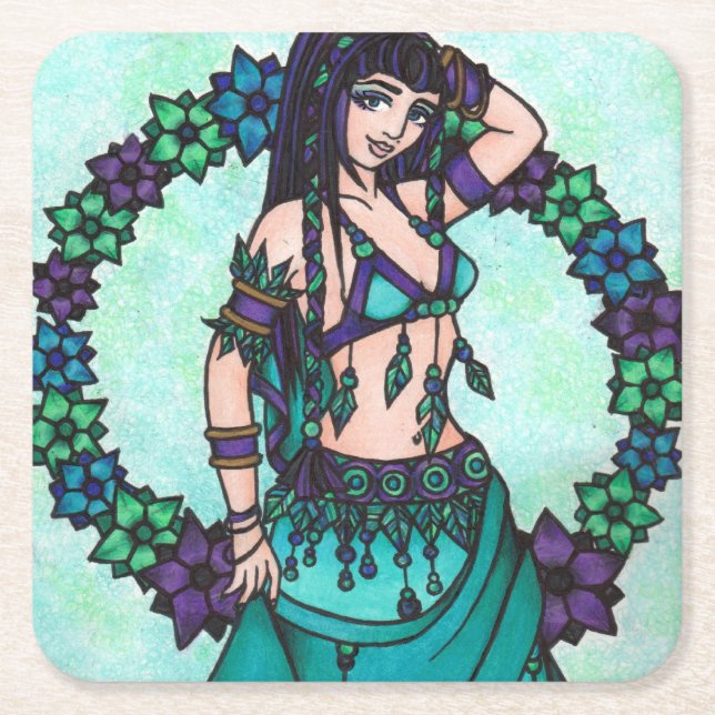 Lina Belly Dancer Square Paper Coaster (Front)