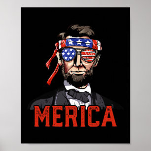 Lincoln 4th Of July Merica Abe Boys Men Women Amer Poster