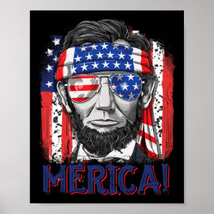 Lincoln 4th Of July Merica Men Women American Flag Poster