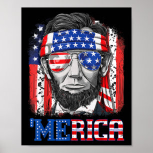 Lincoln 4th Of July Merica Men Women American Flag Poster