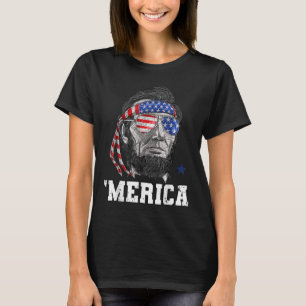 Lincoln 4th Of July Merica Men Women American Flag T-Shirt