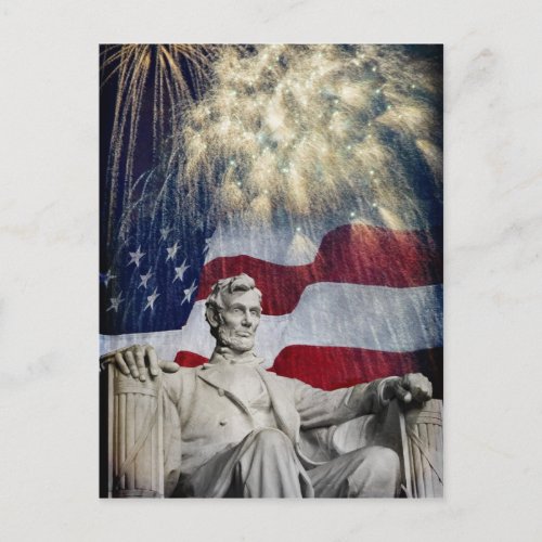 Lincoln and Fireworks Postcard