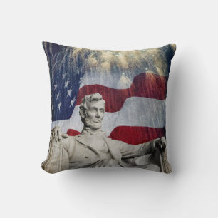 Lincoln and Fireworks Throw Pillow