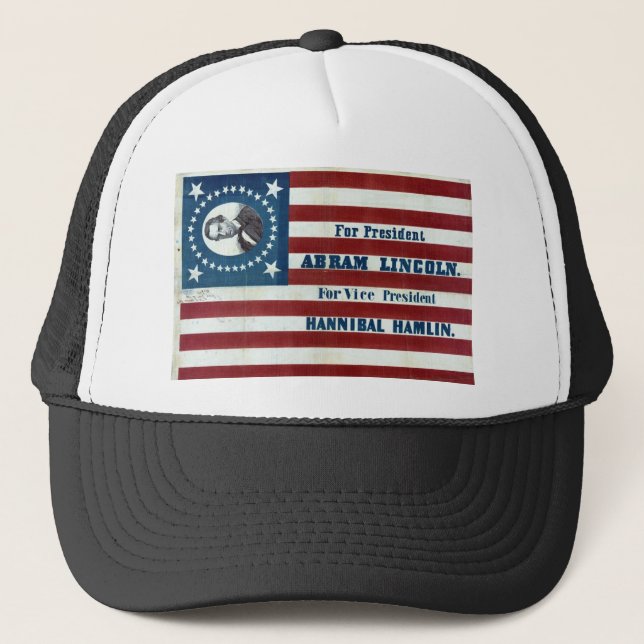 Lincoln and Hamlin Campaign Sign Trucker Hat (Front)