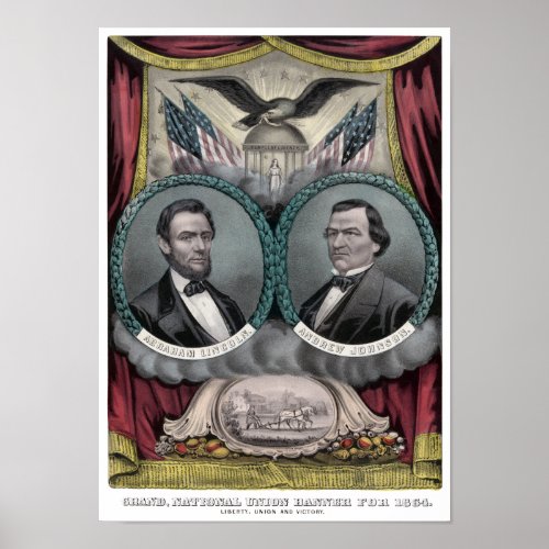 Lincoln and Johnson Election Banner 1864 Poster