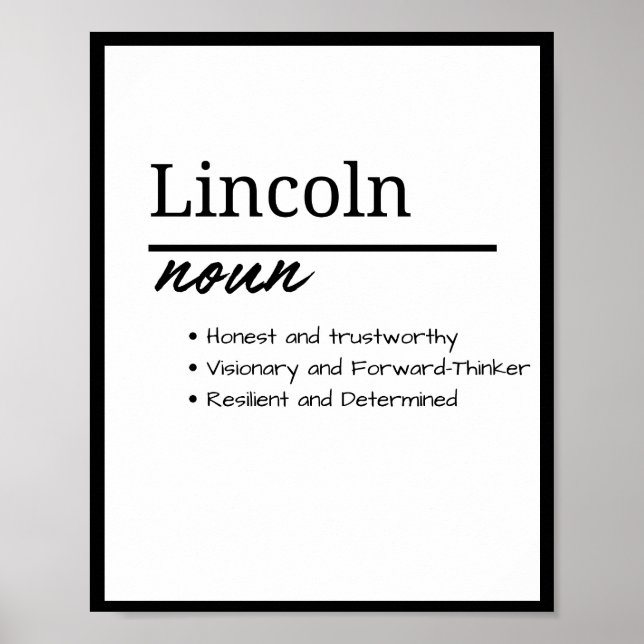Lincoln, Boy Personalized Name Definition Poster (Front)