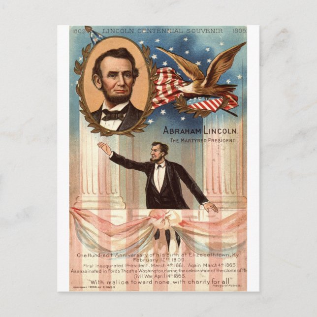 Lincoln Centennial Souvenir, 1908 Vintage Postcard (Front)