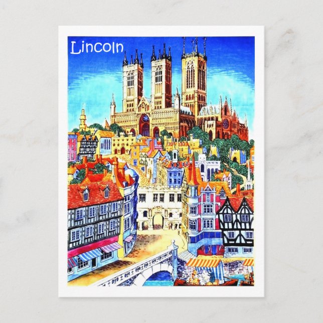 Lincoln city, England, illustration, vintage Postcard (Front)