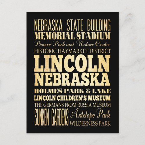 Lincoln City of Nebraska Typography Art Postcard