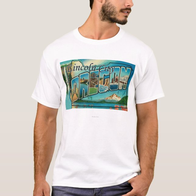 Lincoln City, Oregon - Large Letter Scenes T-Shirt (Front)