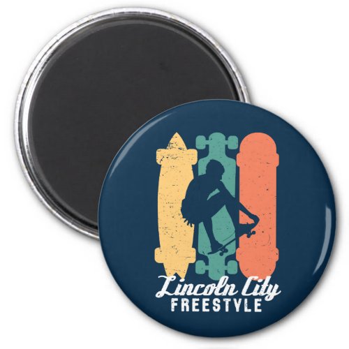 Lincoln City Oregon Retro Freestyle Skateboarding Magnet