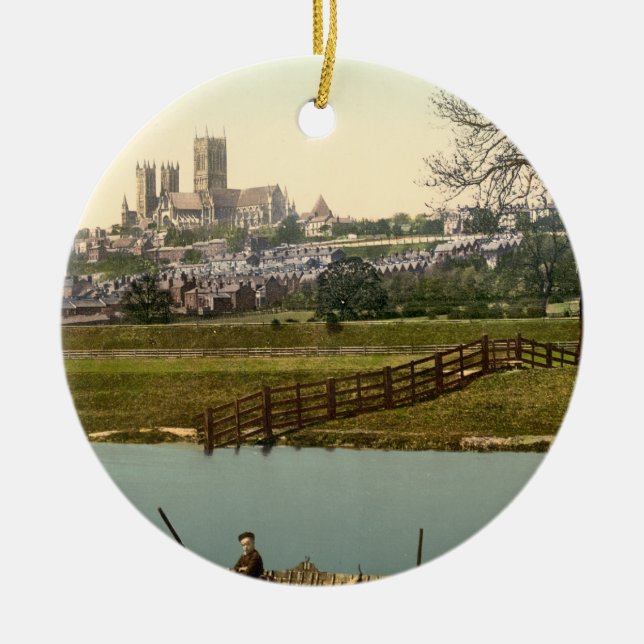 Lincoln City View, Lincolnshire, England Ceramic Ornament (Front)